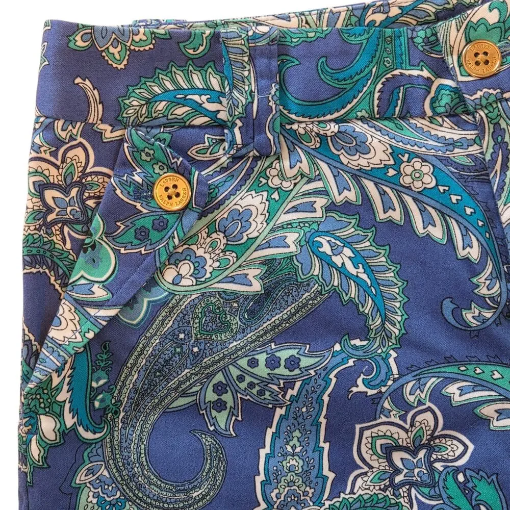 Lauren Ralph Lauren Shorts, Blue Green Paisley, Cuffed, Gold Buttons sz 4